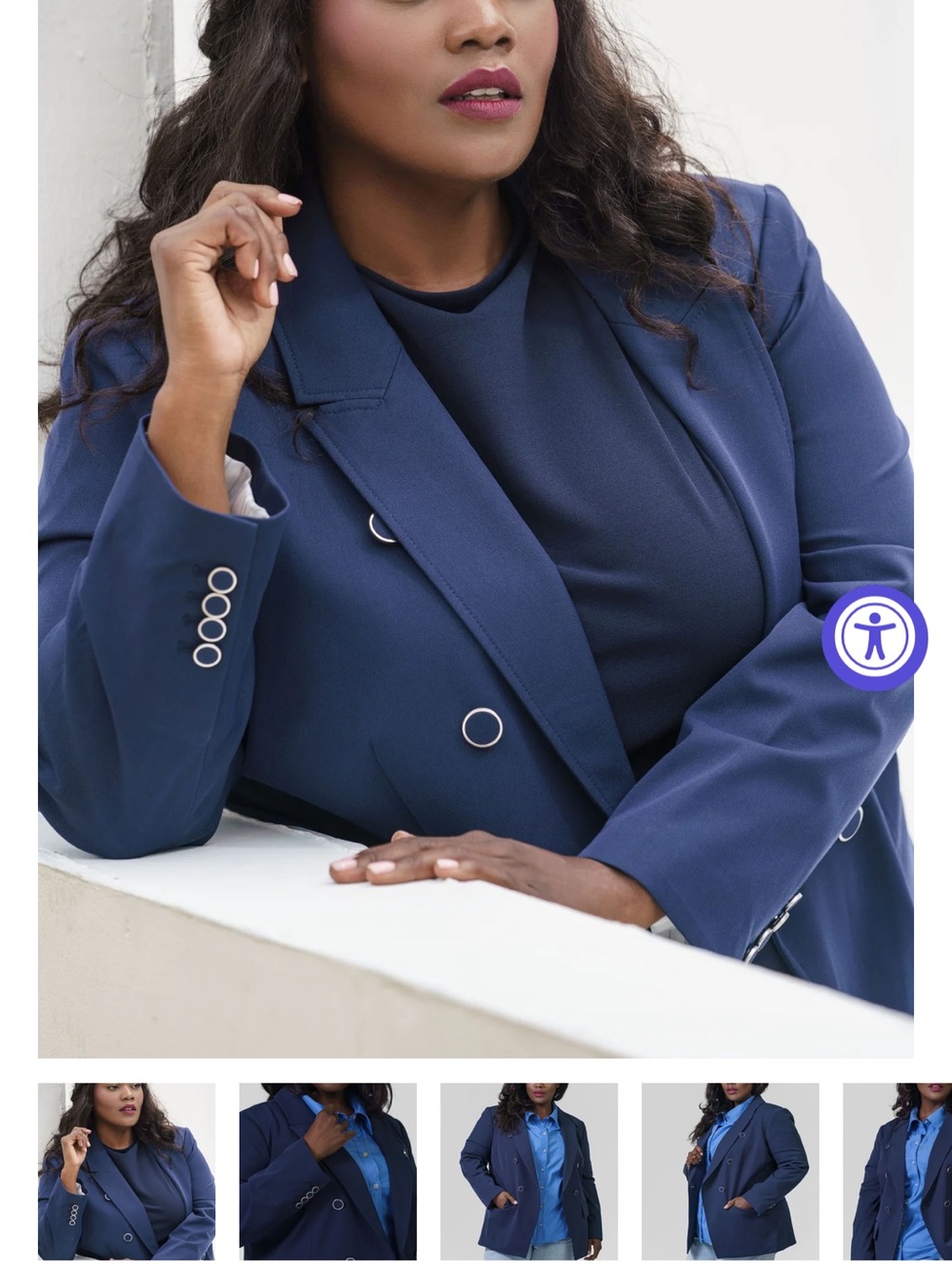 NWT Tanya Taylor Navy Tailored Double-Breasted Blazer with Silver Accents, sz 20